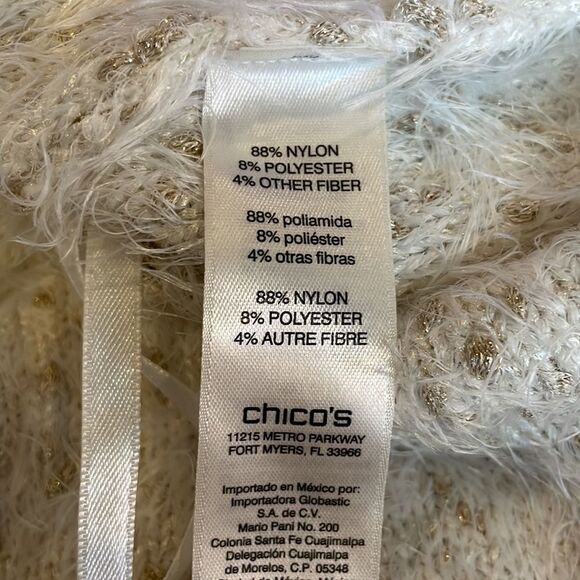 Chicos Fuzzy Gold Metallic Sweater Top Size 1P EUC - Picture 9 of 9